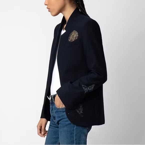 NWT Zadig & Voltaire Very Multi Strass Blazer | Navy | Size 36 (US 0) - Picture 4 of 6